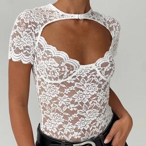 Princess Polly Floral Lace Cut-Out Bodysuit